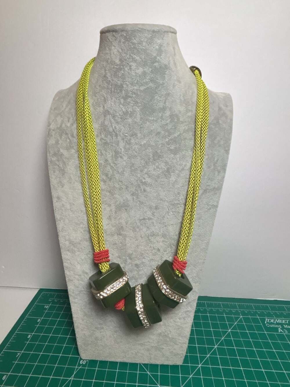 Geometric Long Necklace for Women with Army Green